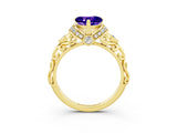 Yellow gold Heart Cut Tanzanite Solitaire Ring with Filigree Band and Four-Prong Setting_27