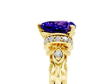 Yellow gold Heart Cut Tanzanite Solitaire Ring with Filigree Band and Four-Prong Setting_29