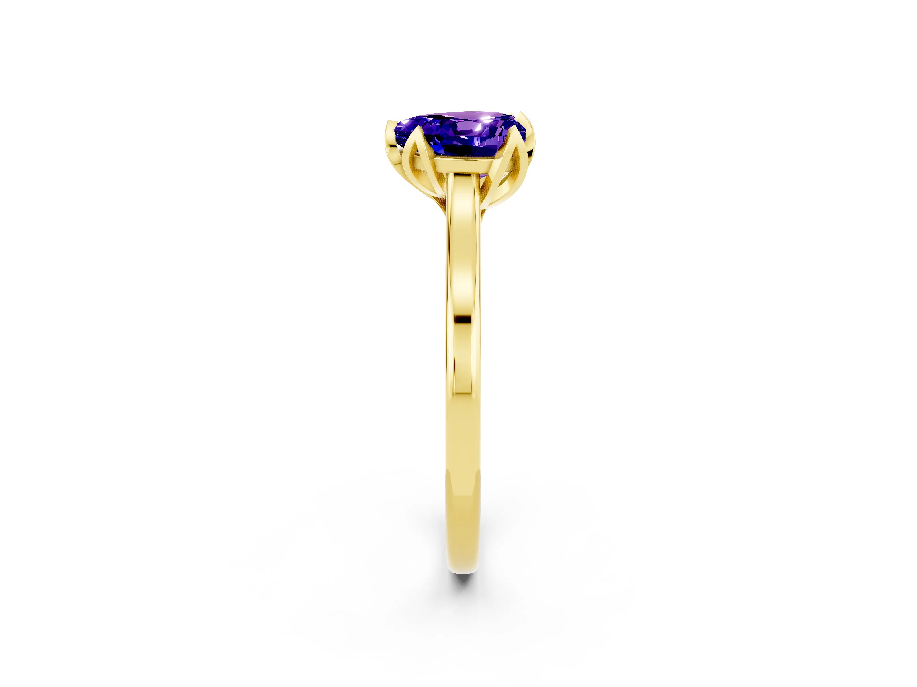 Yellow gold Heart Cut Tanzanite Solitaire Ring with Flower Prong Setting and Classic Band_14
