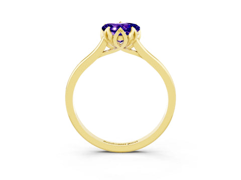 Yellow gold Heart Cut Tanzanite Solitaire Ring with Flower Prong Setting and Classic Band_15