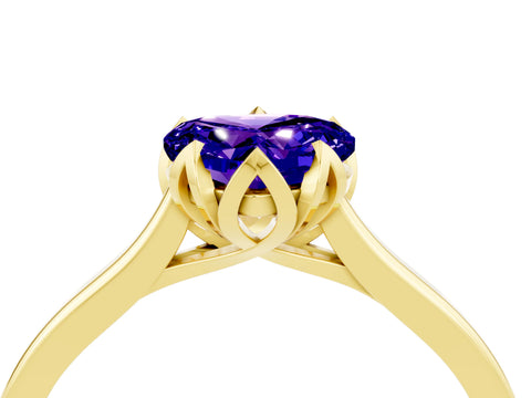 Yellow gold Heart Cut Tanzanite Solitaire Ring with Flower Prong Setting and Classic Band_16
