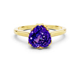 Yellow gold Heart Cut Tanzanite Solitaire Ring with Flower Prong Setting and Classic Band_36