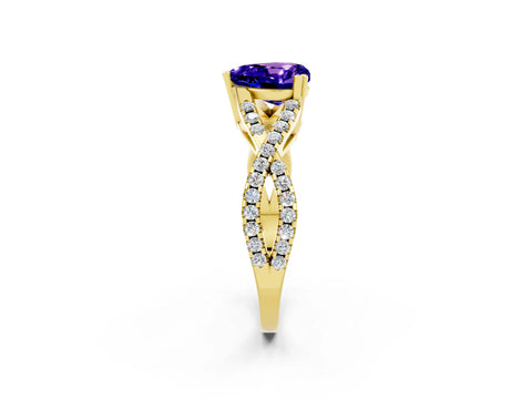 Yellow gold Heart Cut Tanzanite Solitaire Ring with Four-Prong Setting and Twisted Pavé Band_2