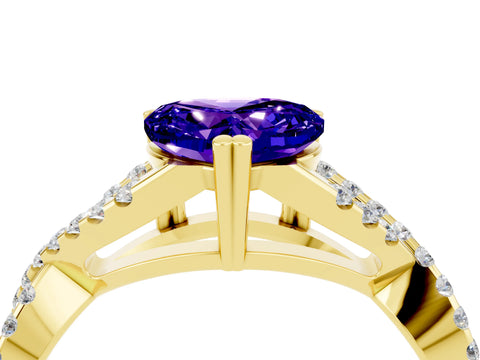 Yellow gold Heart Cut Tanzanite Solitaire Ring with Four-Prong Setting and Twisted Pavé Band_4