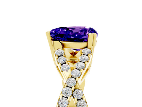 Yellow gold Heart Cut Tanzanite Solitaire Ring with Four-Prong Setting and Twisted Pavé Band_5