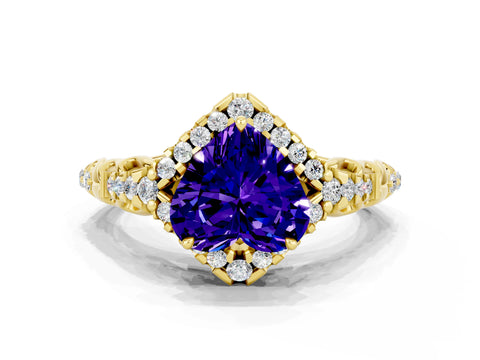 Yellow gold Heart Cut Tanzanite Solitaire Ring with Hidden Halo and Pavé Band_12