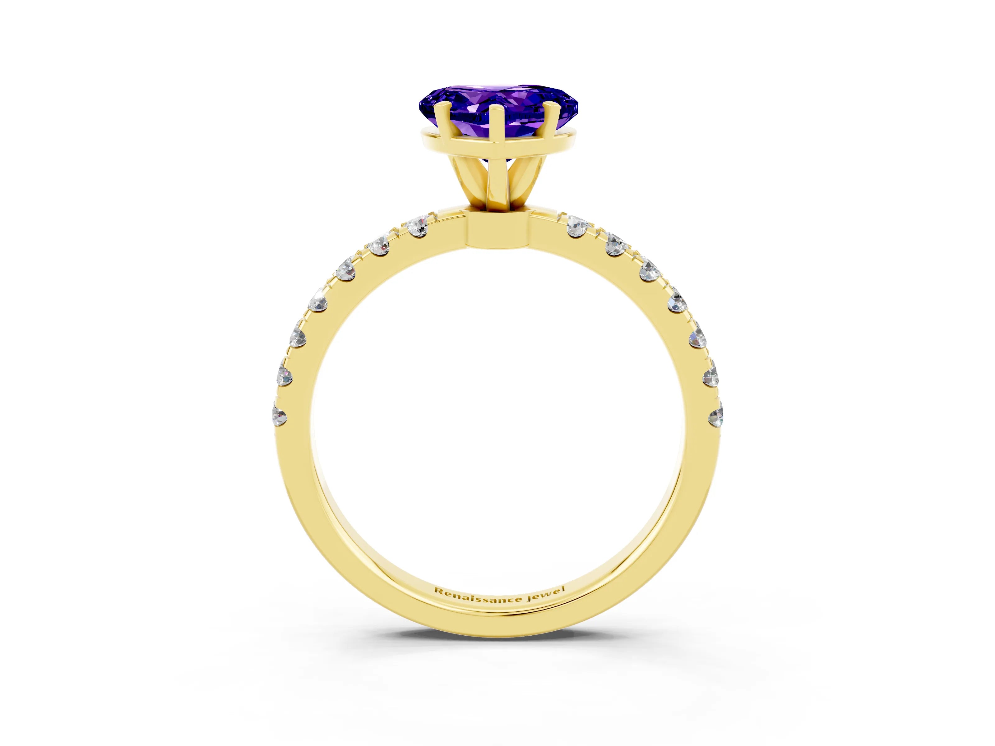 Yellow gold Heart Cut Tanzanite Solitaire Ring with Pavé Accents and Four-Prong Setting_3