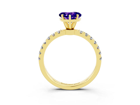 Yellow gold Heart Cut Tanzanite Solitaire Ring with Pavé Accents and Four-Prong Setting_3