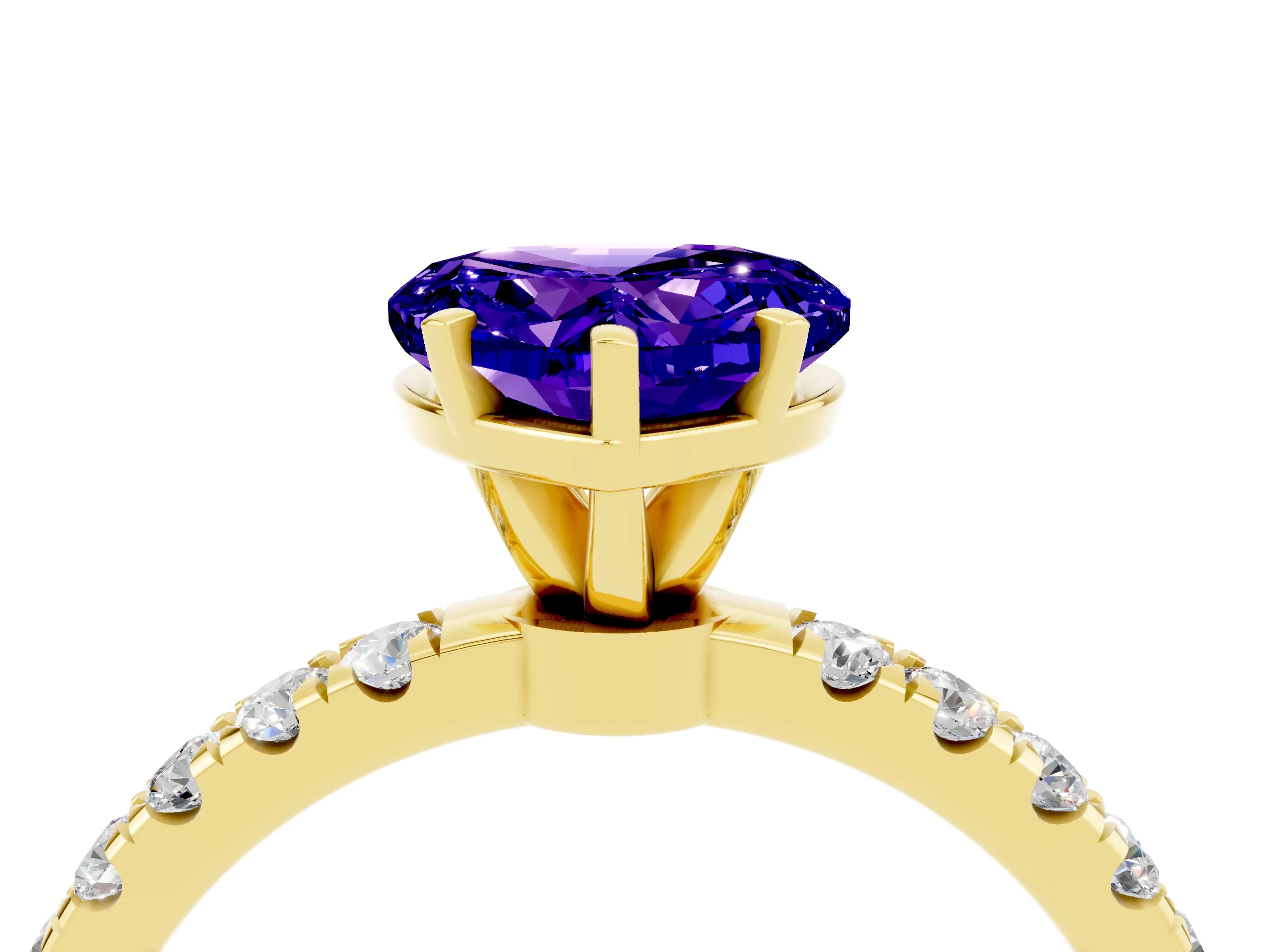Yellow gold Heart Cut Tanzanite Solitaire Ring with Pavé Accents and Four-Prong Setting_4