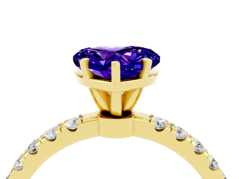 Yellow gold Heart Cut Tanzanite Solitaire Ring with Pavé Accents and Four-Prong Setting_4