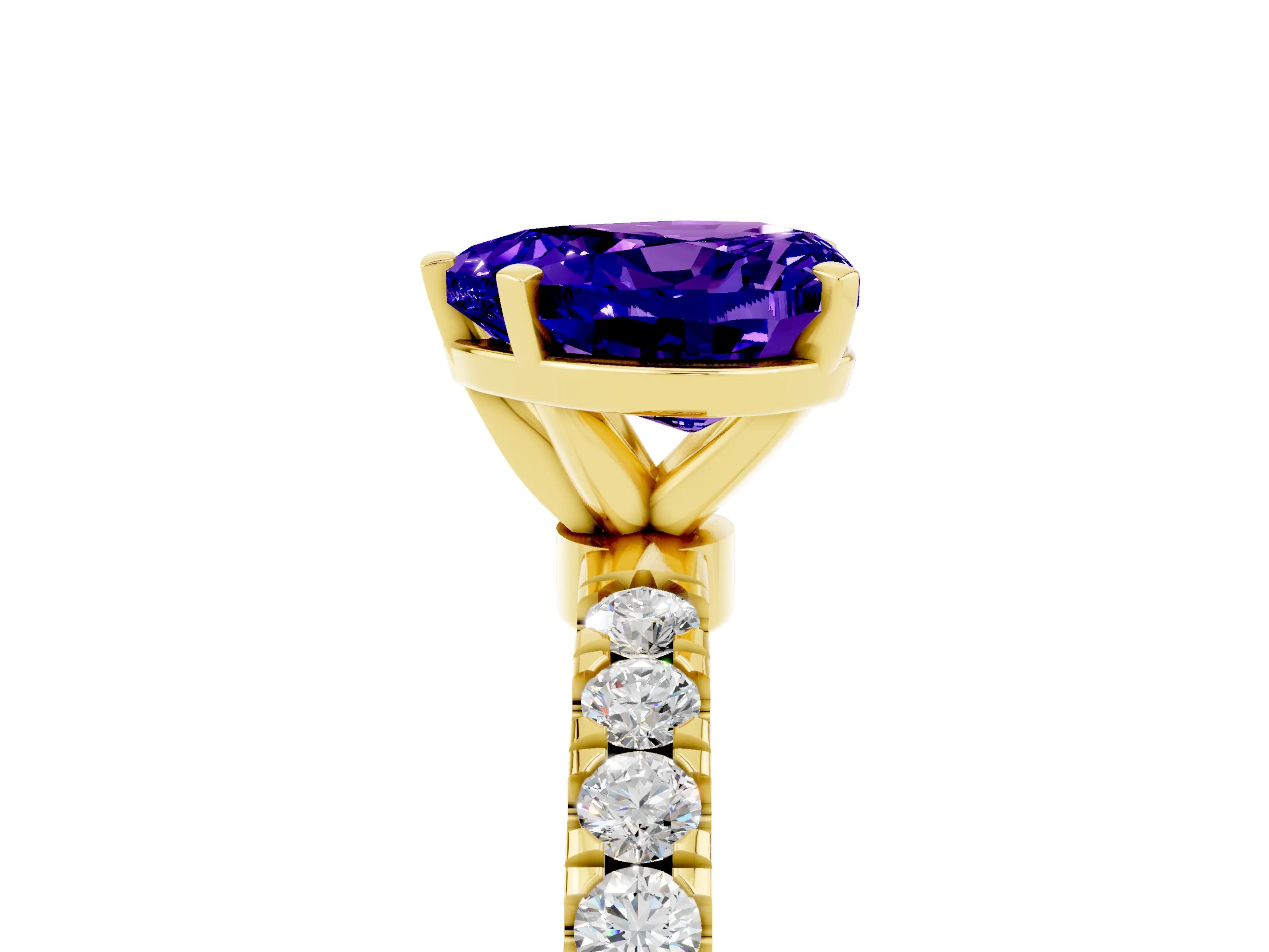 Yellow gold Heart Cut Tanzanite Solitaire Ring with Pavé Accents and Four-Prong Setting_5