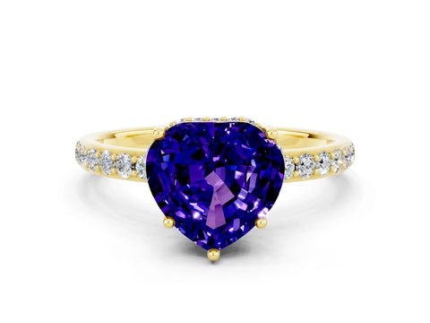 Yellow gold Heart Cut Tanzanite Solitaire Ring with Pavé Band and Hidden Halo_12