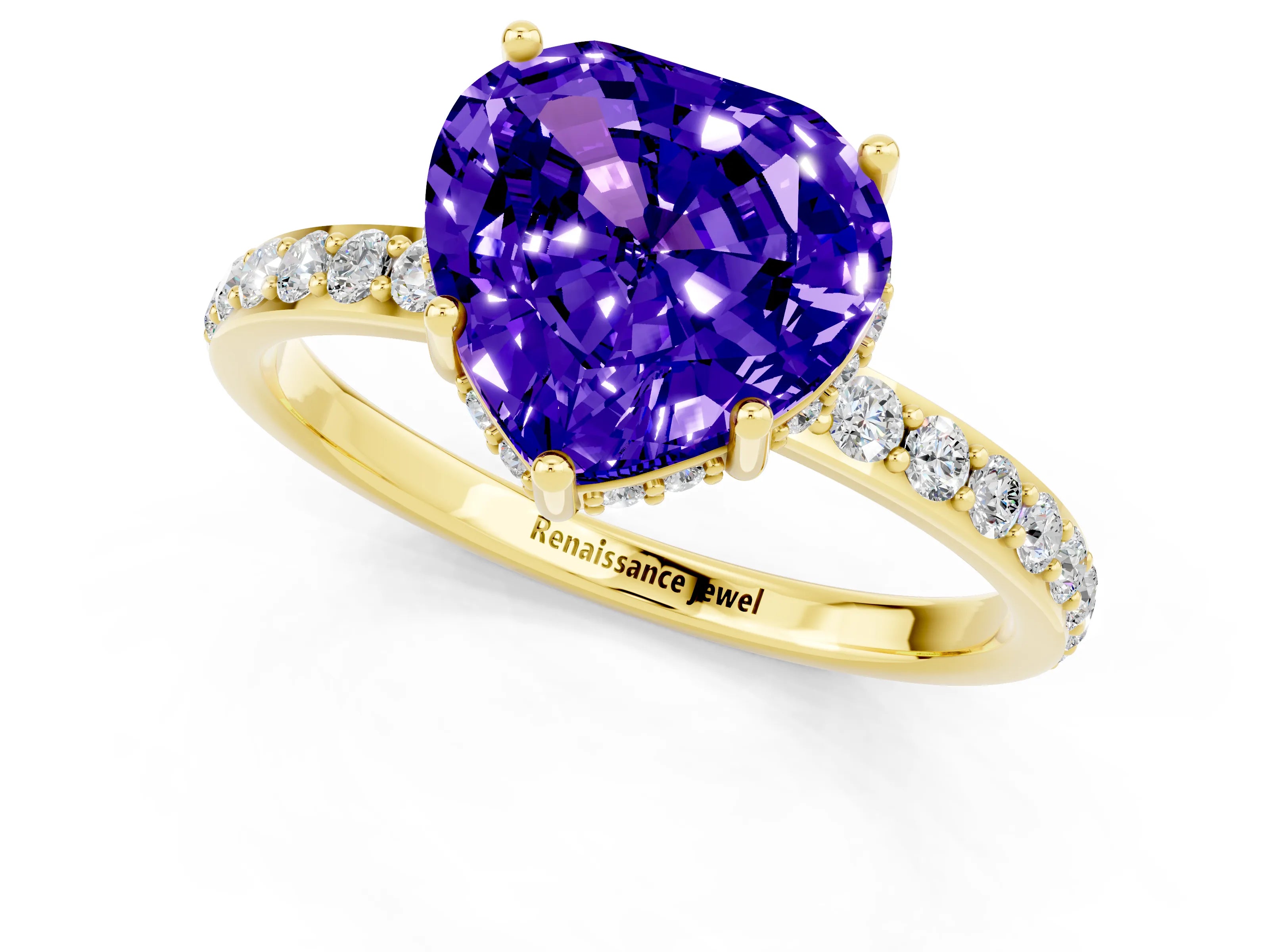 Yellow gold Heart Cut Tanzanite Solitaire Ring with Pavé Band and Hidden Halo_13
