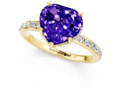 Yellow gold Heart Cut Tanzanite Solitaire Ring with Pavé Band and Hidden Halo_13