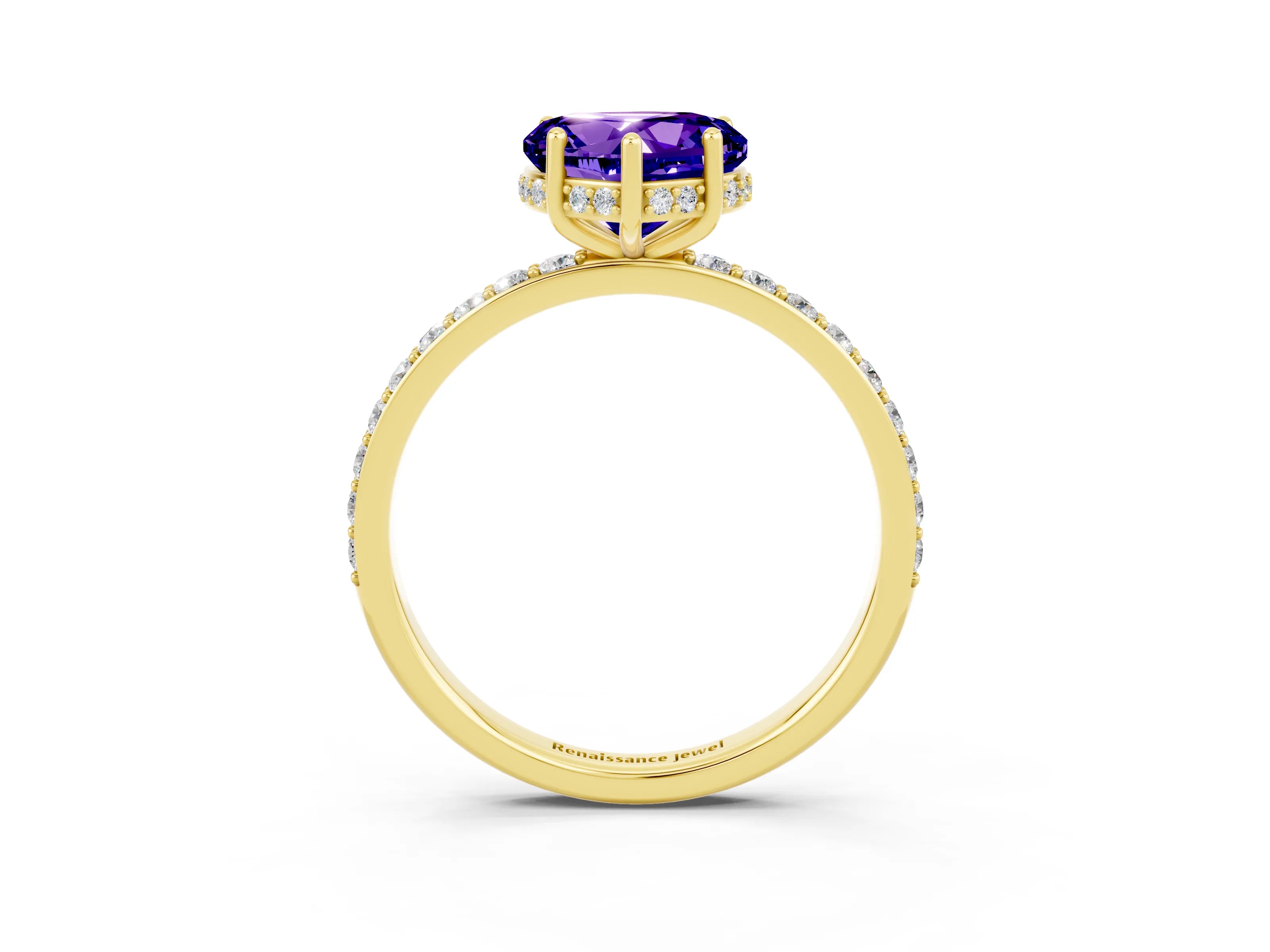 Yellow gold Heart Cut Tanzanite Solitaire Ring with Pavé Band and Hidden Halo_15