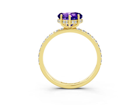 Yellow gold Heart Cut Tanzanite Solitaire Ring with Pavé Band and Hidden Halo_15