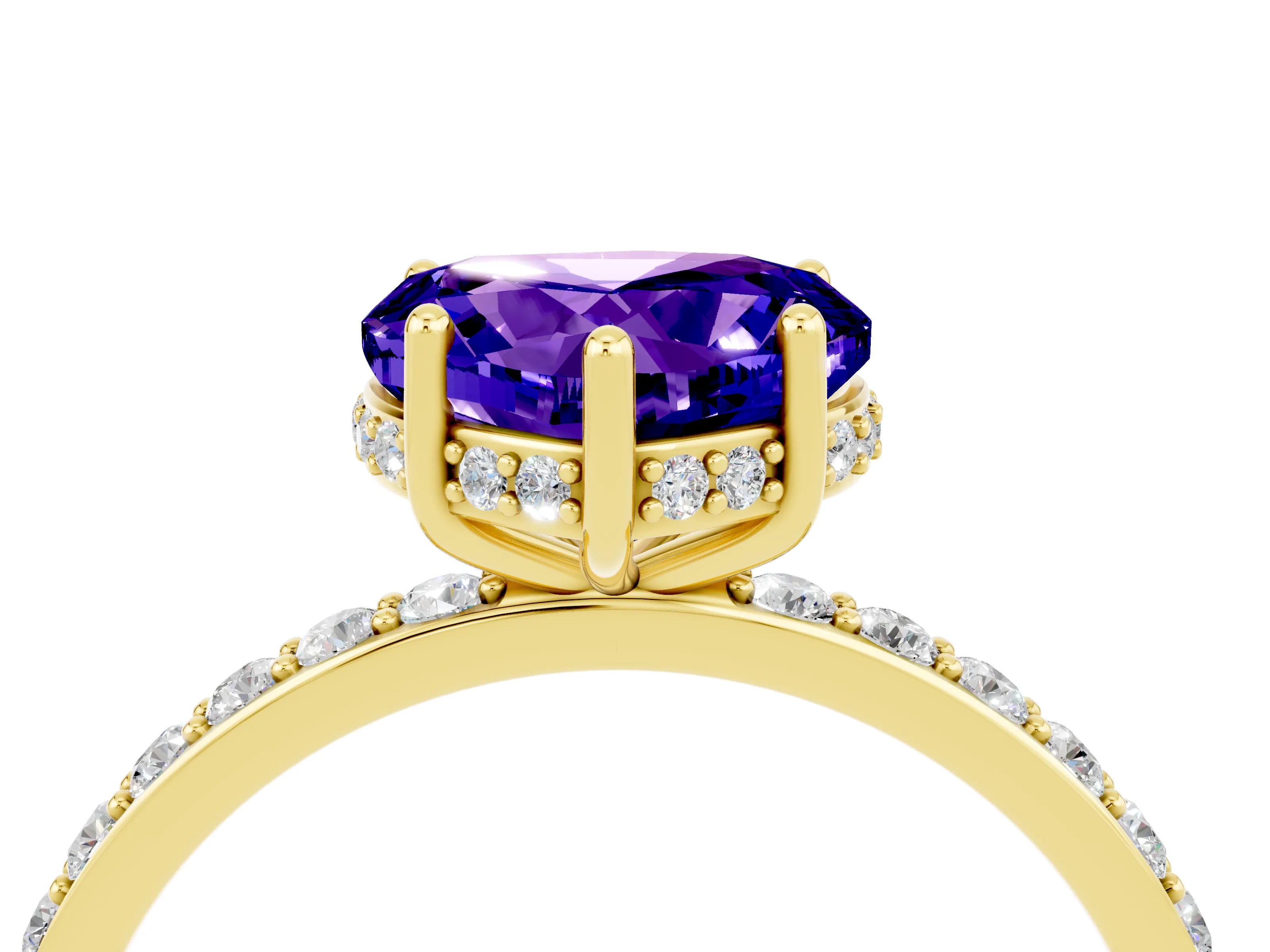 Yellow gold Heart Cut Tanzanite Solitaire Ring with Pavé Band and Hidden Halo_16