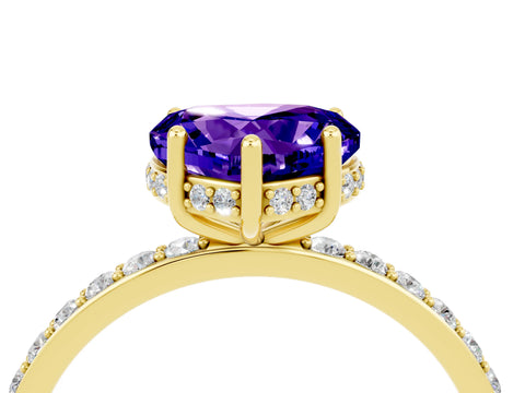Yellow gold Heart Cut Tanzanite Solitaire Ring with Pavé Band and Hidden Halo_16