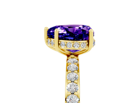 Yellow gold Heart Cut Tanzanite Solitaire Ring with Pavé Band and Hidden Halo_17