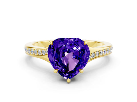 Yellow gold Heart Cut Tanzanite Solitaire Ring with Pavé Band and Prong Setting_12