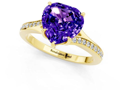 Yellow gold Heart Cut Tanzanite Solitaire Ring with Pavé Band and Prong Setting_13