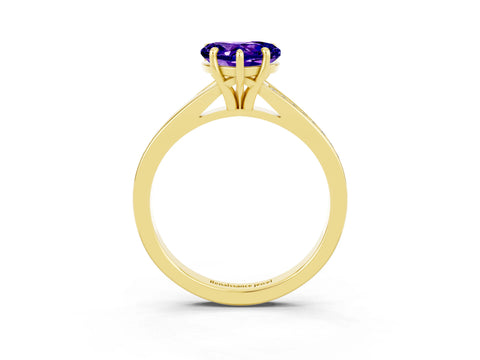 Yellow gold Heart Cut Tanzanite Solitaire Ring with Pavé Band and Prong Setting_15