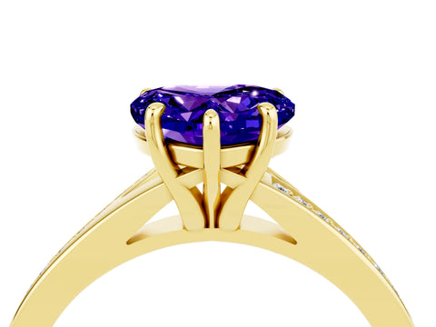 Yellow gold Heart Cut Tanzanite Solitaire Ring with Pavé Band and Prong Setting_16