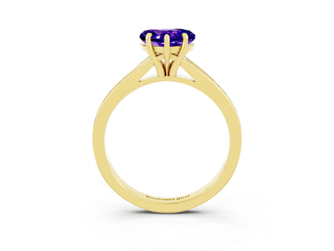 Yellow gold Heart Cut Tanzanite Solitaire Ring with Pavé Band and Prong Setting_3