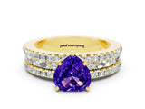 Yellow gold Heart Cut Tanzanite Solitaire Ring with Pavé and Channel Set Band