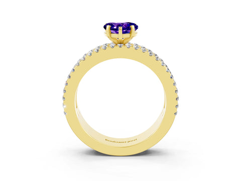 Yellow gold Heart Cut Tanzanite Solitaire Ring with Pavé and Channel Set Band_3