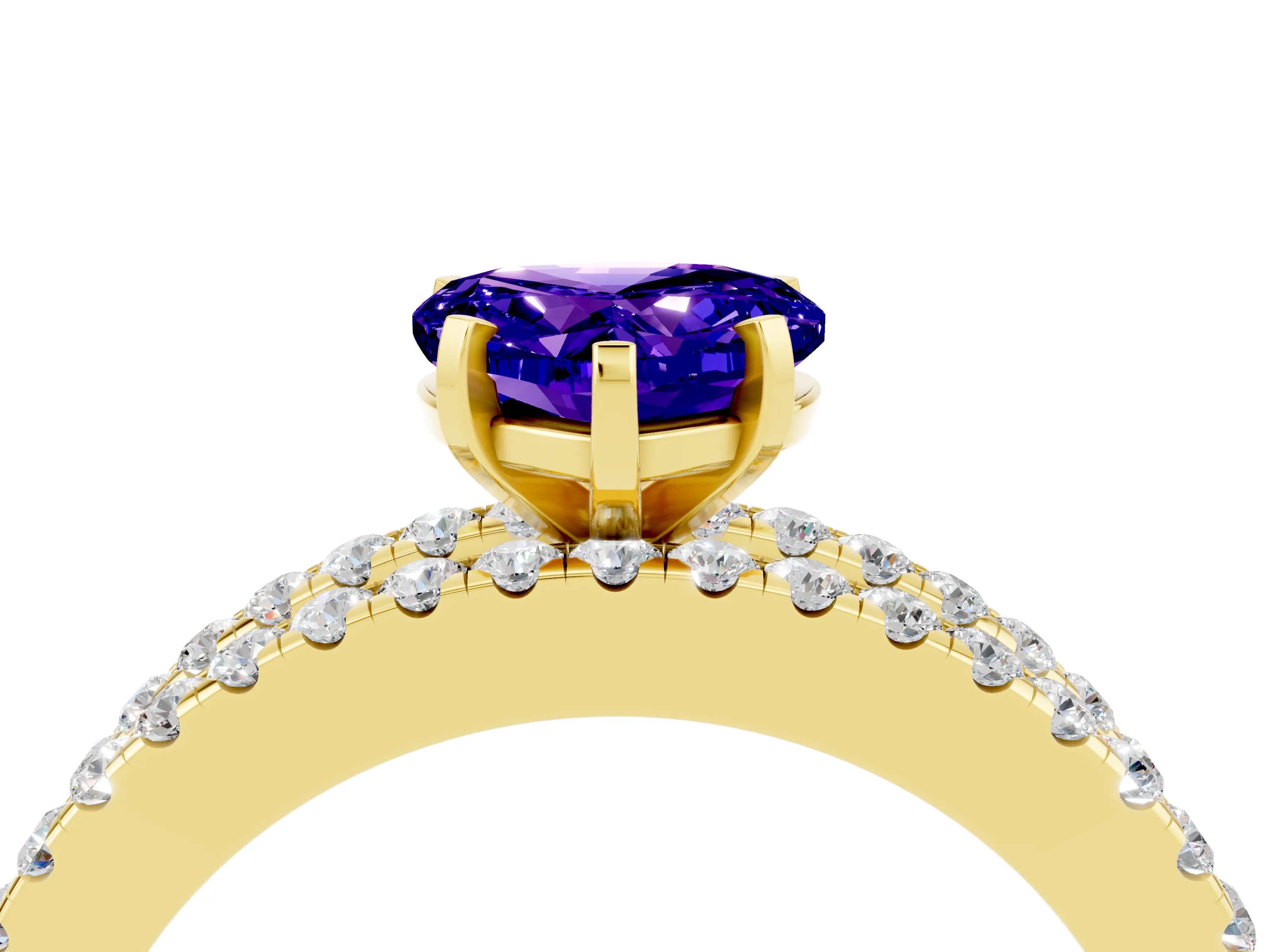Yellow gold Heart Cut Tanzanite Solitaire Ring with Pavé and Channel Set Band_4