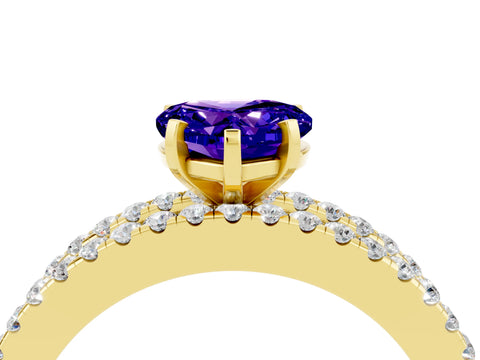 Yellow gold Heart Cut Tanzanite Solitaire Ring with Pavé and Channel Set Band_4