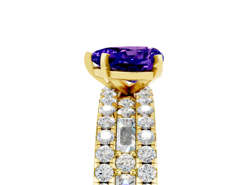Yellow gold Heart Cut Tanzanite Solitaire Ring with Pavé and Channel Set Band_5