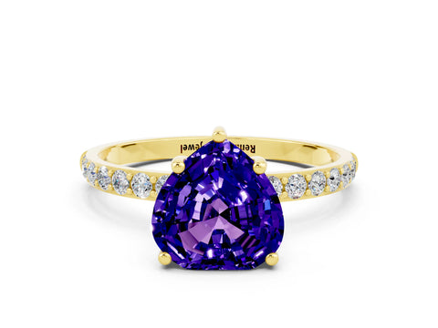 Yellow gold Heart Cut Tanzanite Solitaire Ring with Pave Band and Four Prong Setting_24