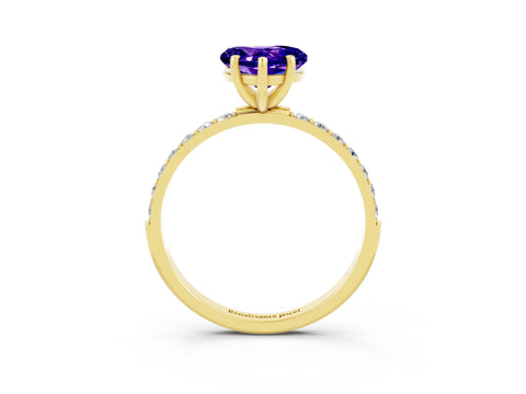 Yellow gold Heart Cut Tanzanite Solitaire Ring with Pave Band and Four Prong Setting_27