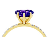 Yellow gold Heart Cut Tanzanite Solitaire Ring with Pave Band and Four Prong Setting_28