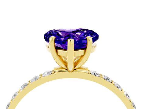 Yellow gold Heart Cut Tanzanite Solitaire Ring with Pave Band and Four Prong Setting_28