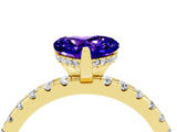 Yellow gold Heart Cut Tanzanite Solitaire Ring with Round  Pavé Band and Four-Prong Setting_40