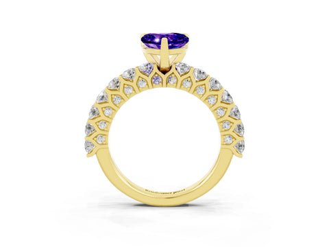 Yellow gold Heart Cut Tanzanite Solitaire Ring with Shared Prong Pavé Band and Four-Prong Setting_15