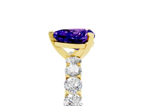Yellow gold Heart Cut Tanzanite Solitaire Ring with Shared Prong Pavé Band and Four-Prong Setting_17