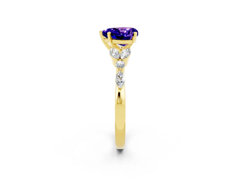 Yellow gold Heart Cut Tanzanite Solitaire Ring with Side Stones and Four-Prong Setting_14