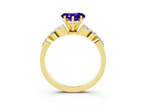 Yellow gold Heart Cut Tanzanite Solitaire Ring with Side Stones and Four-Prong Setting_15