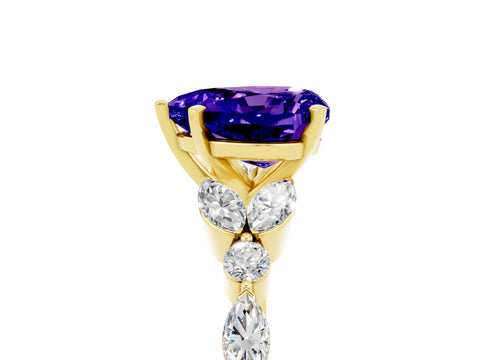 Yellow gold Heart Cut Tanzanite Solitaire Ring with Side Stones and Four-Prong Setting_17
