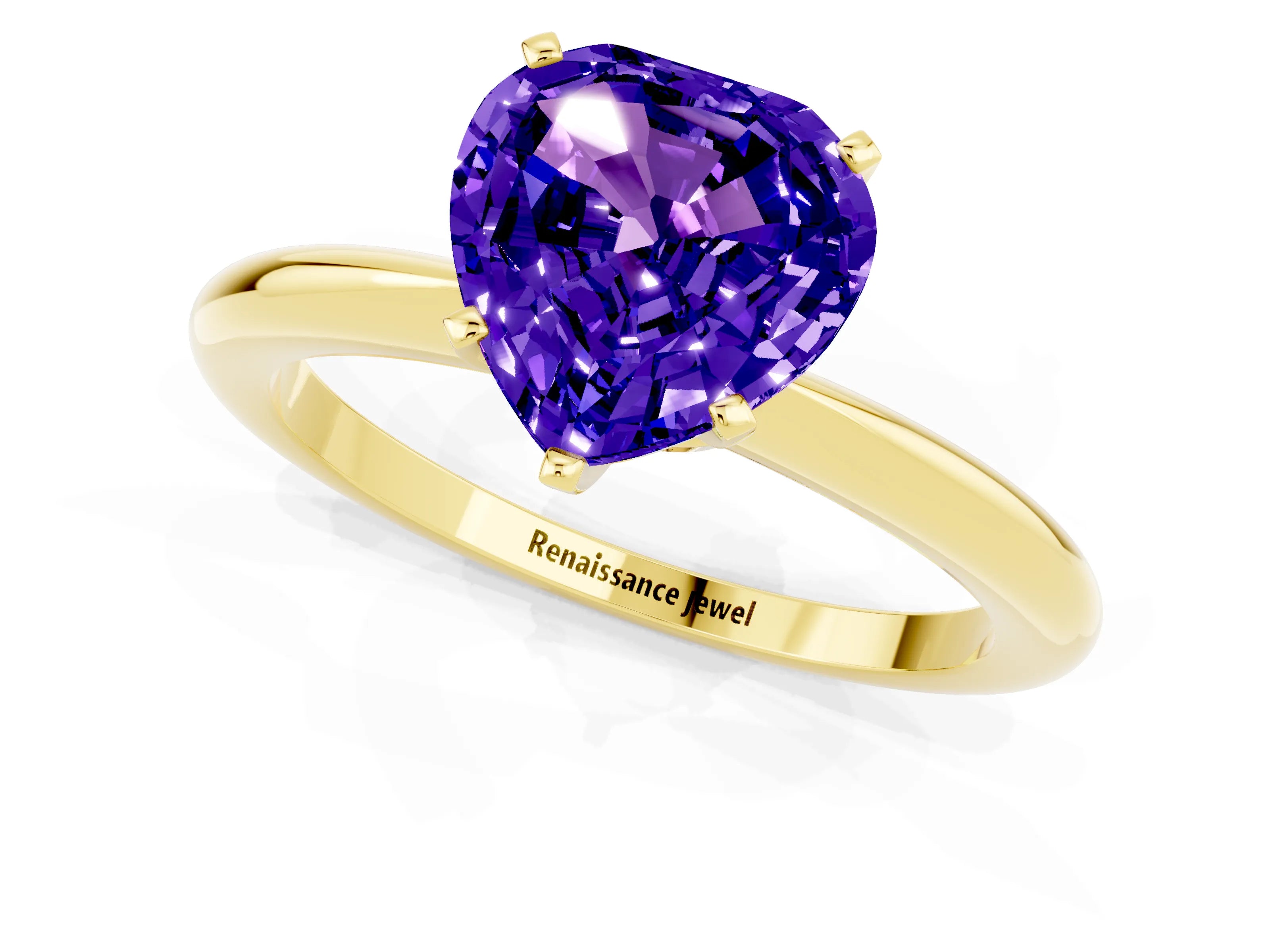 Yellow gold Heart Cut Tanzanite Solitaire Ring with Six-Prong Setting and Classic Band_1