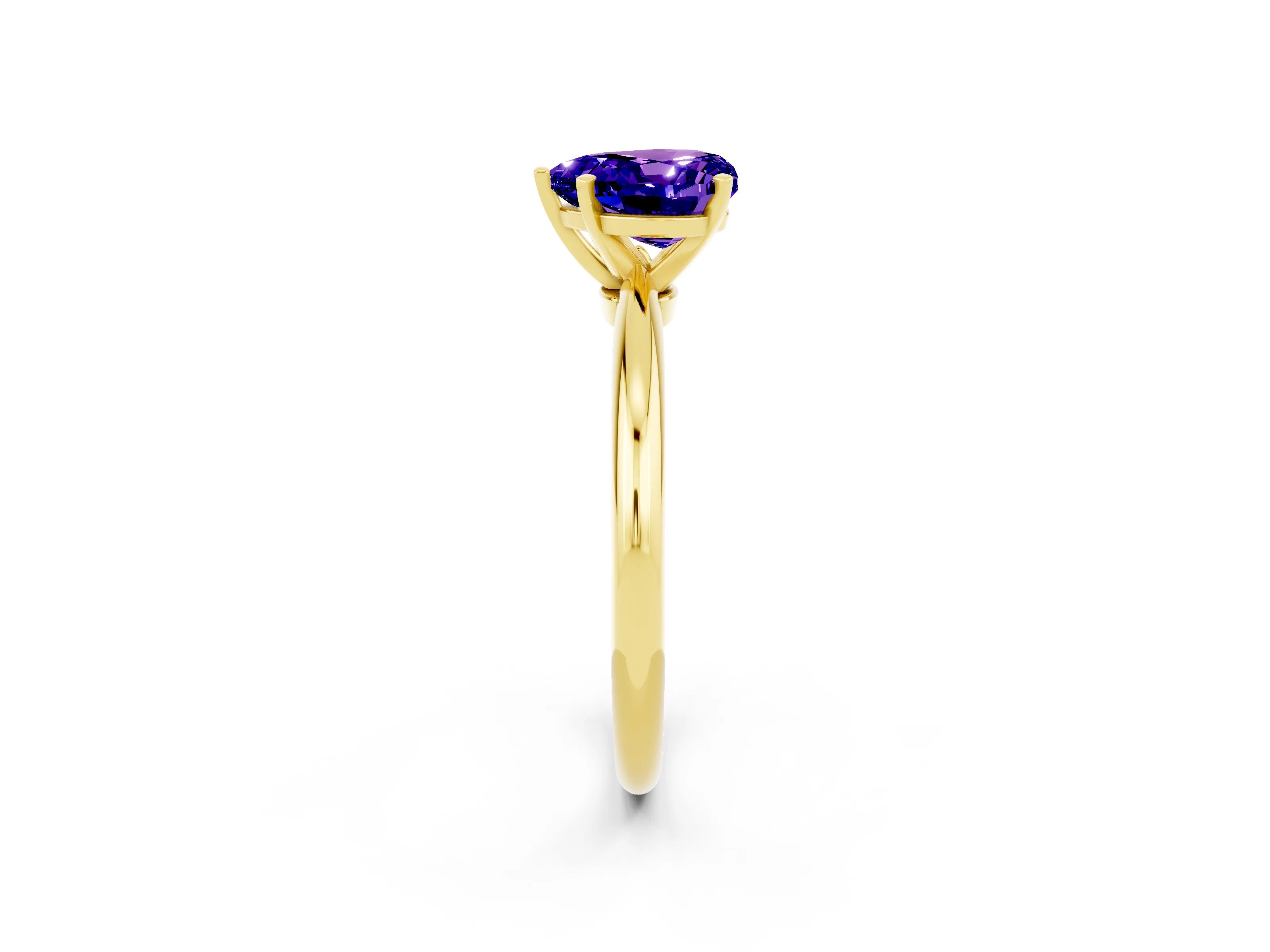 Yellow gold Heart Cut Tanzanite Solitaire Ring with Six-Prong Setting and Classic Band_2