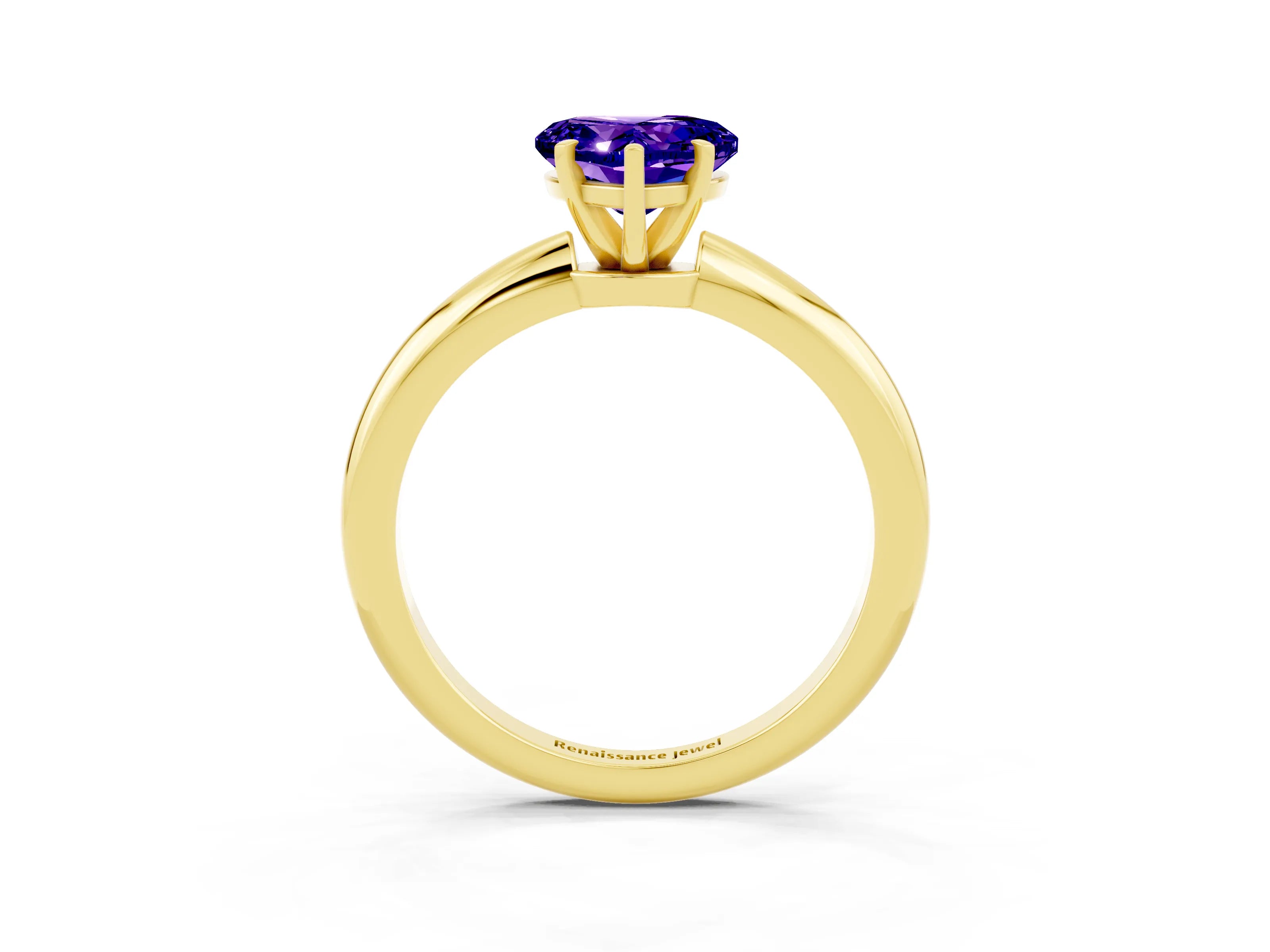 Yellow gold Heart Cut Tanzanite Solitaire Ring with Six-Prong Setting and Classic Band_3