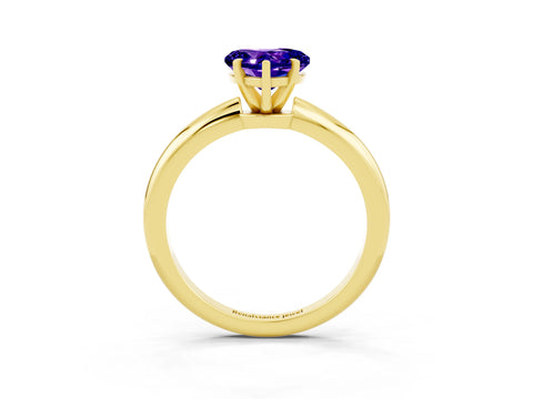 Yellow gold Heart Cut Tanzanite Solitaire Ring with Six-Prong Setting and Classic Band_3