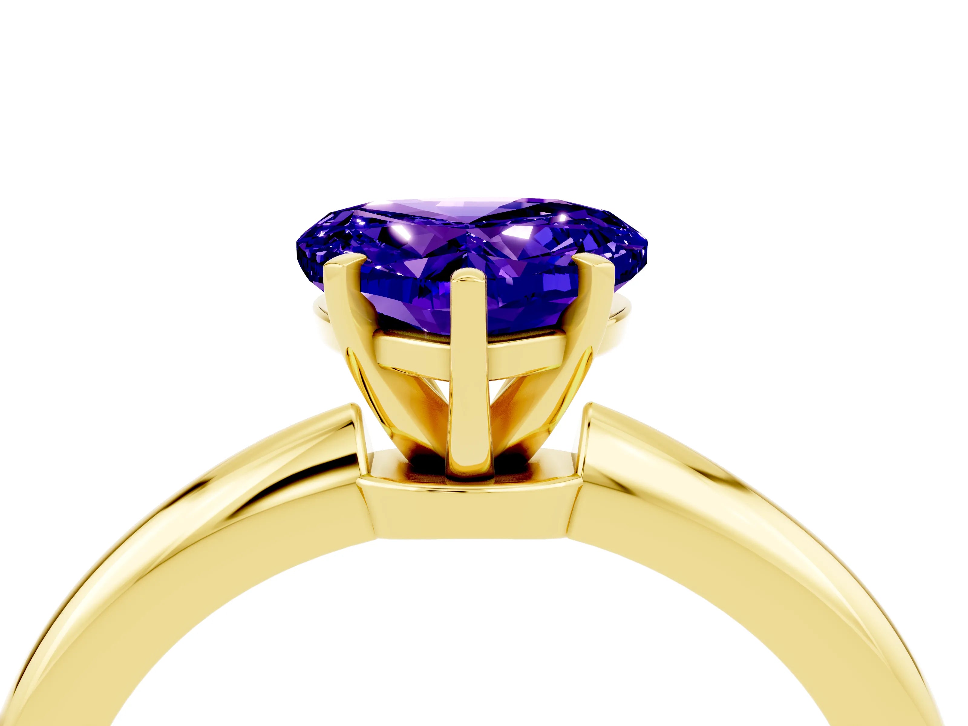 Yellow gold Heart Cut Tanzanite Solitaire Ring with Six-Prong Setting and Classic Band_4