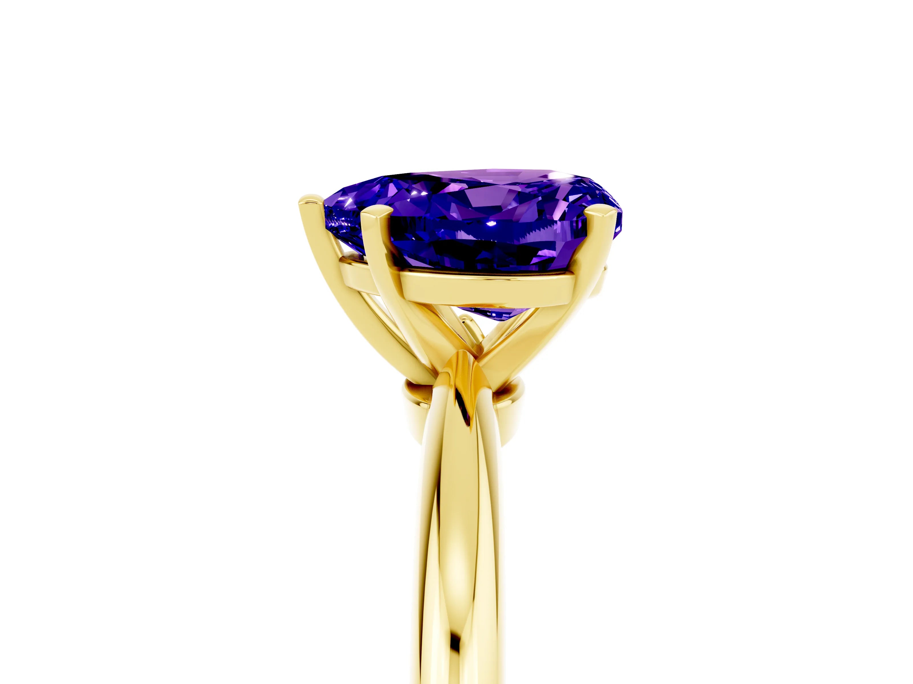 Yellow gold Heart Cut Tanzanite Solitaire Ring with Six-Prong Setting and Classic Band_5