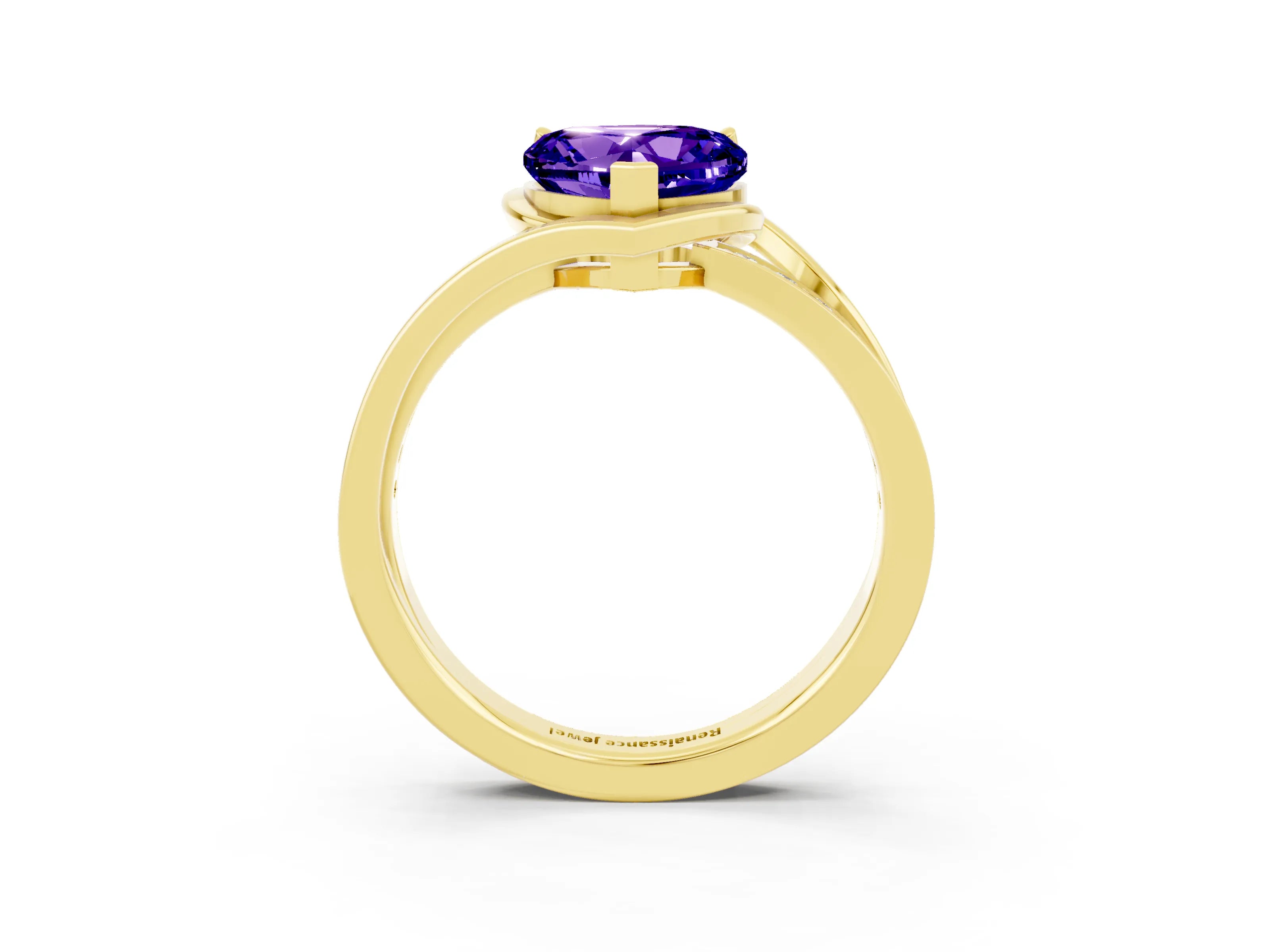 Yellow gold Heart Cut Tanzanite Solitaire Ring with Split Shank and Prong Setting_3